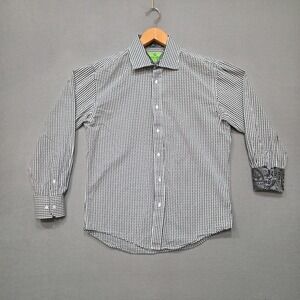 Bristol & Bull Men's Black & White Check Long Sleeve Flip Cuff Shirt Size Medium